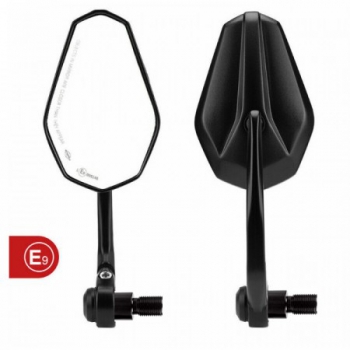 Lenkerendenspiegel "SOLID 1"M16 , Schwarz , Alu , Paar , inkl. Lenkergewichte M16 Yamaha , Arm: 170mm , 80 x 130mm , E-geprüft