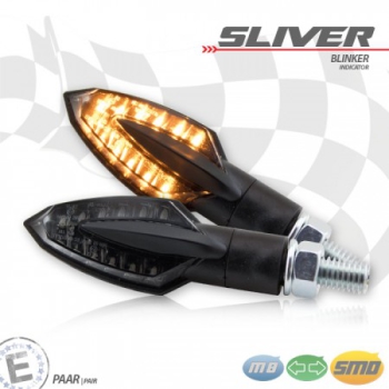 SMD-Blinker "Sliver"schwarz , M8 , getönt , Paar , L 51 x T 25 x H 23mm , E-geprüft