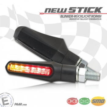 SMD-Blinker-Rücklicht "New Stick"Blinker und Rücklicht , schwarz , getönt , M8 , Maße: L 49,5 x B 18 x H 25 mm , E-geprüft