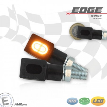 LED-Blinker "Edge"schwarz , Alu , Getönt , Paar , M8 , Maße: L:55 B:16 H:17 mm , E-geprüft