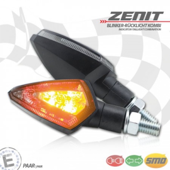 LED-Blinker-Kombi "Zenit"schwarz , M8 , ABS , Paar , L 53 x T 30 x H 27 mm , getönt , E-geprüft