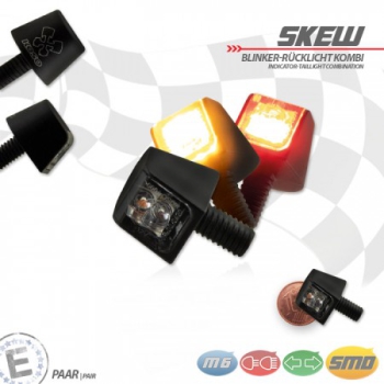 SMD-Blinker Rücklichtkombi  "SKEW"schwarz , Alu , klar , M6 , Paar , B 10 x H 12 x T 16mm , E-geprüft