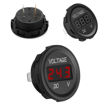 Bord LED-Voltanzeige  schwarz  rote LED  Ösenkabellänge 60cm  12/24V DC  Ø 28mm  10A