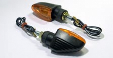 Mini Blinker "Arrow Grooved" gelbes Glas schwarz kurz (Paar)