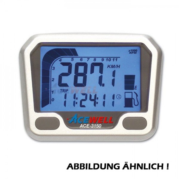 Acewell Digitalinstrument silber Tacho Drehzahlmesser Uhr Tankanzeige ACE-3150