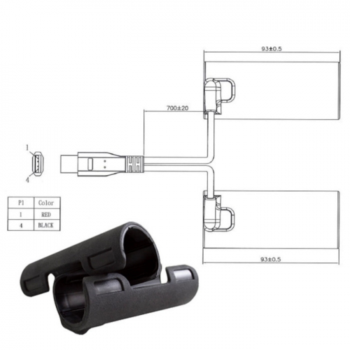Heizklemmschalen "X-CLAWS"  KOSO , DC 5V/10W/2,1A  USB Kabel 70cm  schwarz  L 94 x Ø 31-35mm