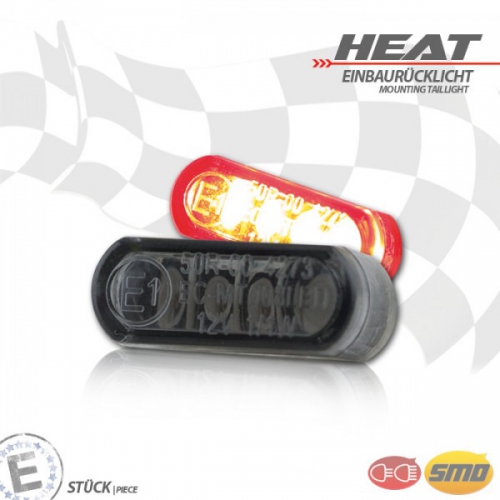 LED-Einbaurücklicht "Heat" Getönt Maße: B 21,5 x H 8,5 x T 11,5 mm  E-geprüft