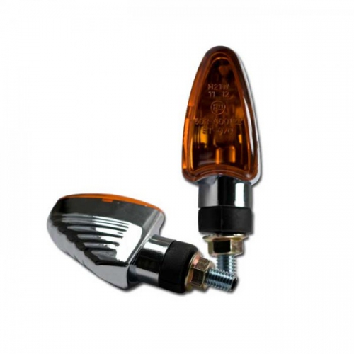 Mini Blinker "Arrow Grooved" gelbes Glas schwarz kurz (Paar)