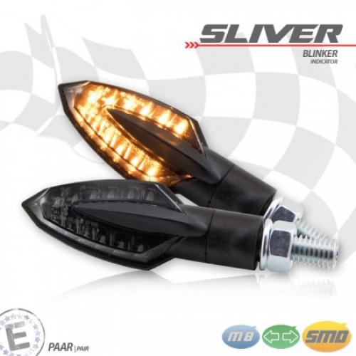 SMD-Blinker "Sliver"schwarz , M8 , getönt , Paar , L 51 x T 25 x H 23mm , E-geprüft