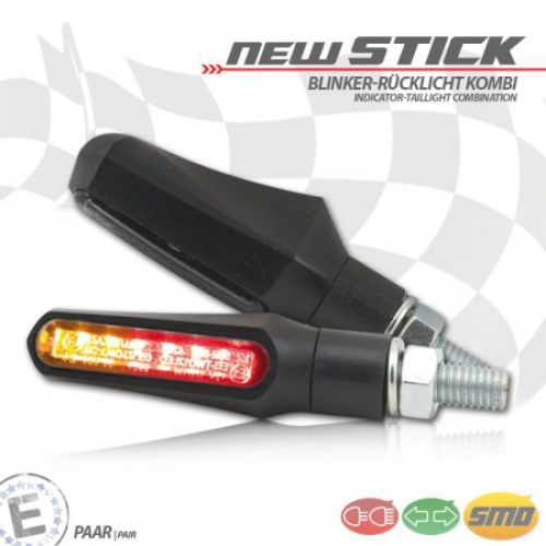 SMD-Blinker-Rücklicht "New Stick"Blinker und Rücklicht , schwarz , getönt , M8 , Maße: L 49,5 x B 18 x H 25 mm , E-geprüft