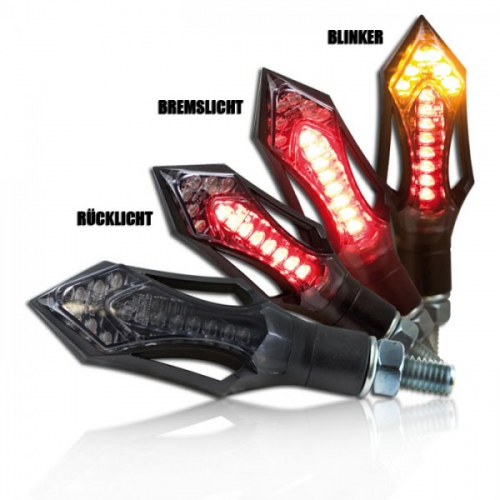LED-Blinker Rücklichtkombi "Rush", schwarz, ABS, M8, L 61xT 24xH 25 mm, getönt, E-geprüft