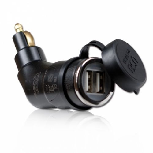 Steckadapter Doppel-USB 12mm, 2.0-Adapter 12V-24V/5W, wasserd. abgewinkelt
