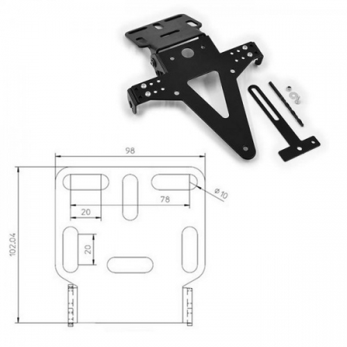 Kennzeichenhalter UNIVERSAL  Typ 2,  schwarz , verstellbar , inkl. Reflektorhalter