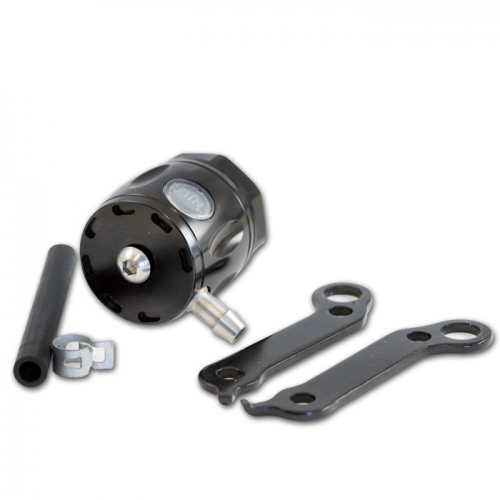 Bremsflüssigkeitsbehälter "Barrel" alu schwarz, inkl. Halter