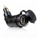 Steckadapter Doppel-USB 12mm, 2.0-Adapter 12V-24V/5W, wasserd. abgewinkelt