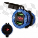 Bordsteckdose "3.0"  2 x USB + Voltanzeige  blau  Ösenkabellänge 60cm  12/24V DC  Ø 28mm  10A