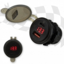 ZZBordsteckdose "3.0"  1 x USB + 1 x C+PD  Voltanzeige,  schwarz, Ösenkabellänge 60cm, 12/24V DC,, Ø 28mm, 10A